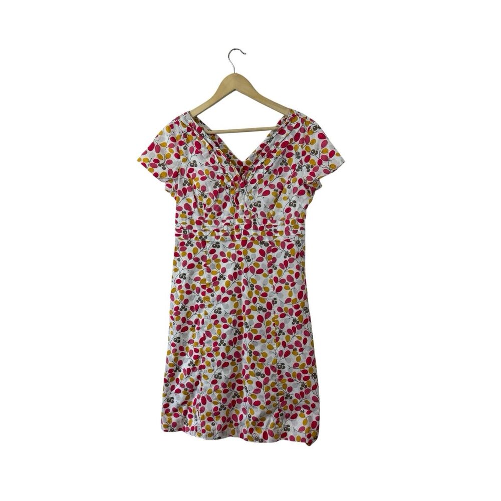 Boden 8R Regatta Dress Olive Branch Cotton Lined V-Neck Short Sleeve Womens
